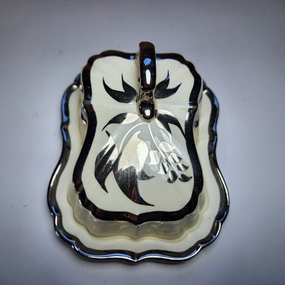 Antique Cheese Cloche Lancaster & Sandland Server Hand Painted Silver Lustre - Picture 5 of 9